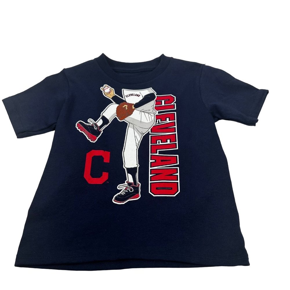 Team Athletics MLB Boys Sz 2T Cleveland Baseball Short Sleeve Tee Shirt Blue New